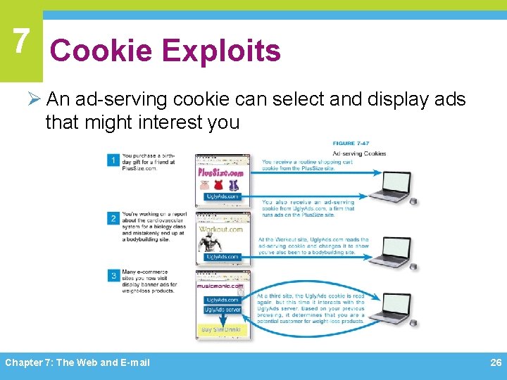 7 Cookie Exploits Ø An ad-serving cookie can select and display ads that might