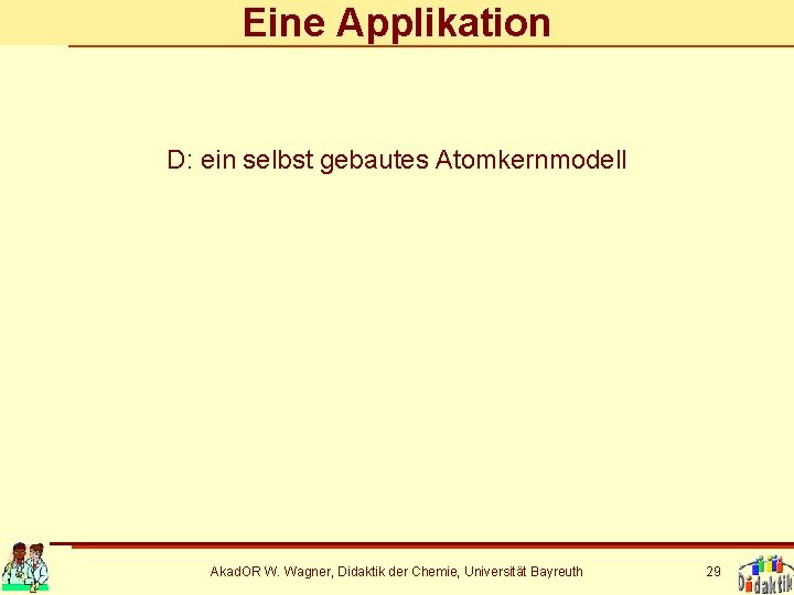 Eine Applikation D: ein selbst gebautes Atomkernmodell Akad. OR W. Wagner, Didaktik der Chemie,