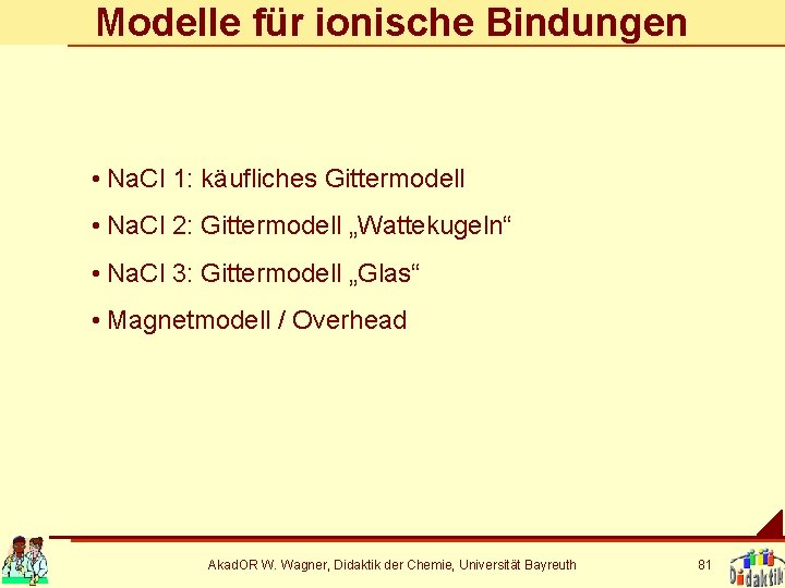 Modelle für ionische Bindungen • Na. Cl 1: käufliches Gittermodell • Na. Cl 2: