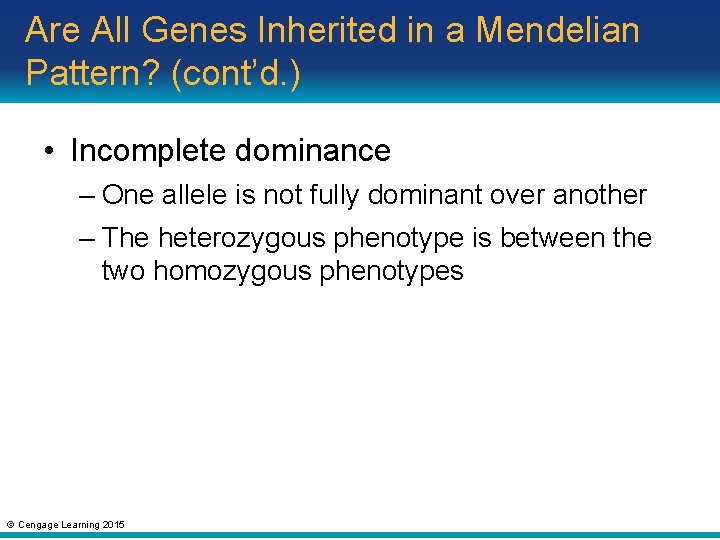 Are All Genes Inherited in a Mendelian Pattern? (cont’d. ) • Incomplete dominance –