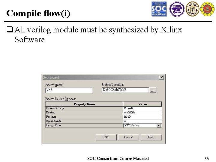 Compile flow(i) q All verilog module must be synthesized by Xilinx Software SOC Consortium