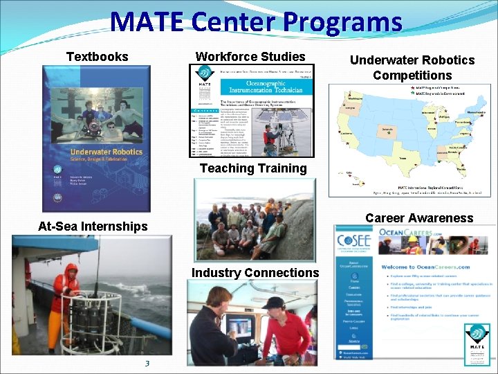 MATE Center Programs Textbooks Workforce Studies Underwater Robotics Competitions Teaching Training Career Awareness At-Sea