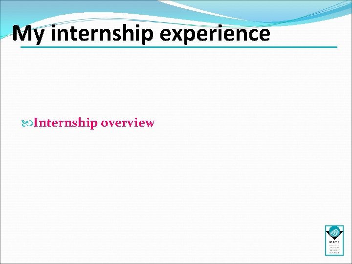 My internship experience Internship overview 