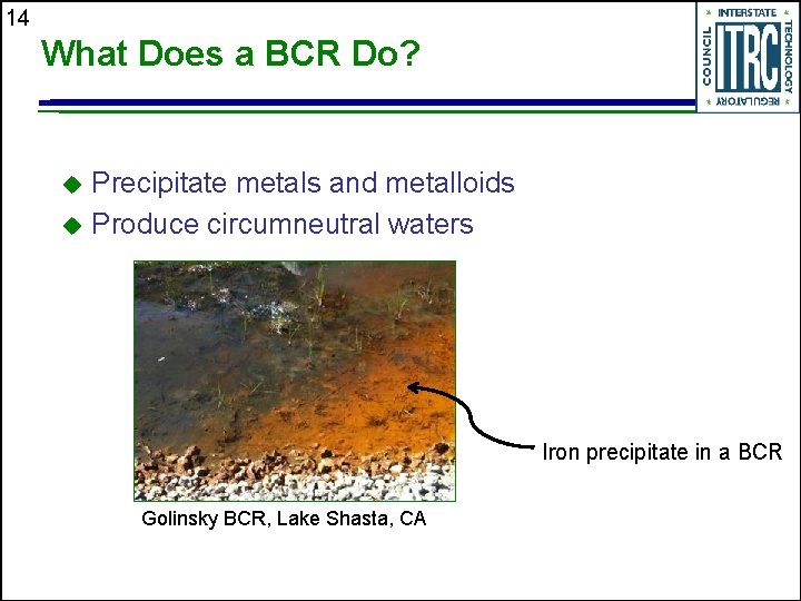 14 What Does a BCR Do? Precipitate metals and metalloids u Produce circumneutral waters