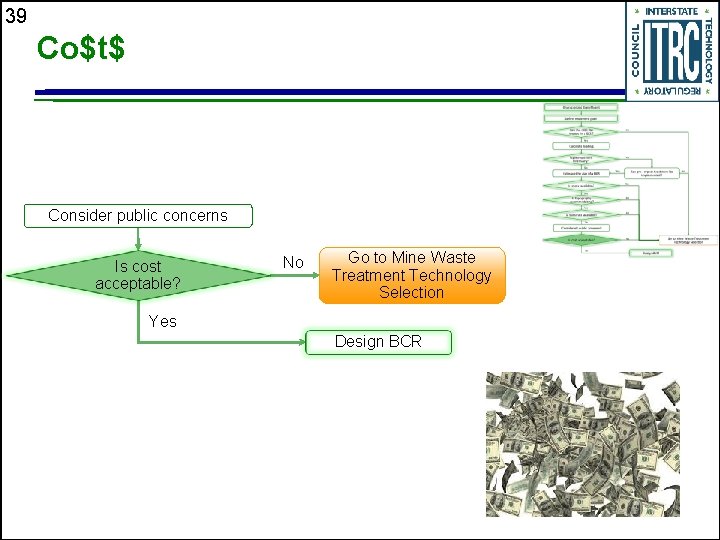 39 Co$t$ Consider public concerns Is cost acceptable? No Go to Mine Waste Treatment