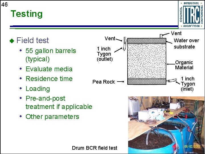 46 Testing u Field Vent test • 55 gallon barrels • • • 1