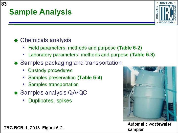 83 Sample Analysis u u u Chemicals analysis • Field parameters, methods and purpose