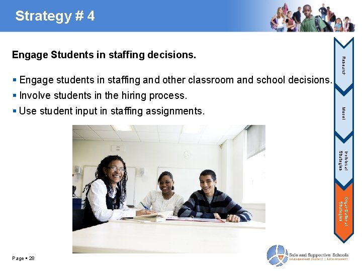 Strategy # 4 Engage students in staffing and other classroom and school decisions. Research