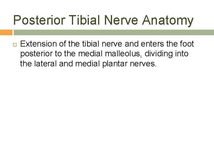 Posterior Tibial Nerve Anatomy Extension of the tibial nerve and enters the foot posterior