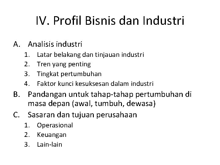 IV. Profil Bisnis dan Industri A. Analisis industri 1. 2. 3. 4. Latar belakang