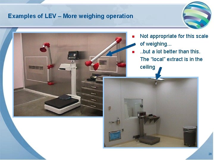 Examples of LEV – More weighing operation n n Not appropriate for this scale