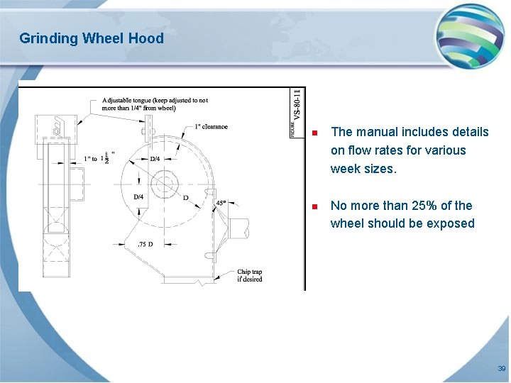 Grinding Wheel Hood n The manual includes details on flow rates for various week