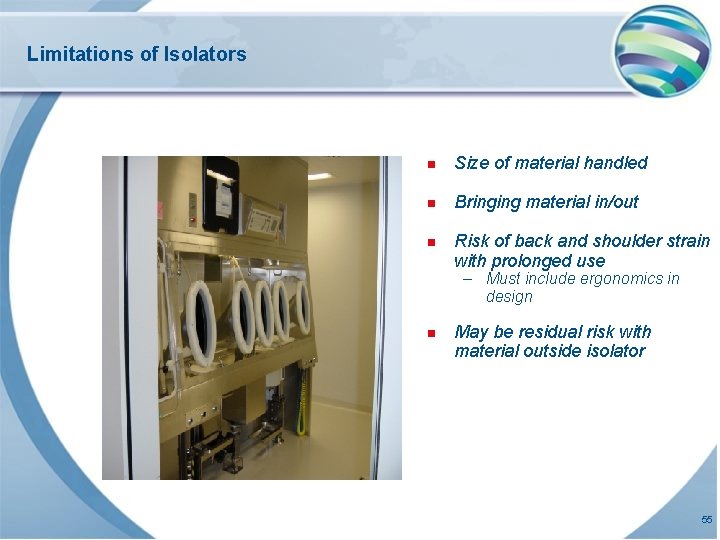 Limitations of Isolators n Size of material handled n Bringing material in/out n Risk