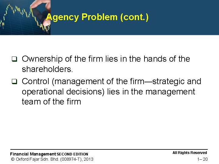 Agency Problem (cont. ) Ownership of the firm lies in the hands of the