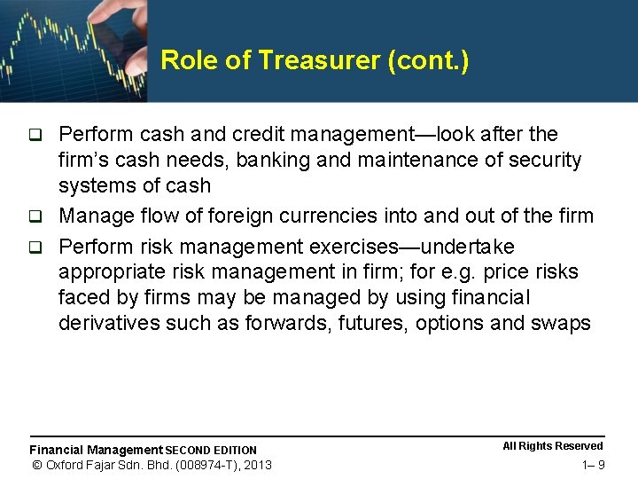 Role of Treasurer (cont. ) Perform cash and credit management—look after the firm’s cash