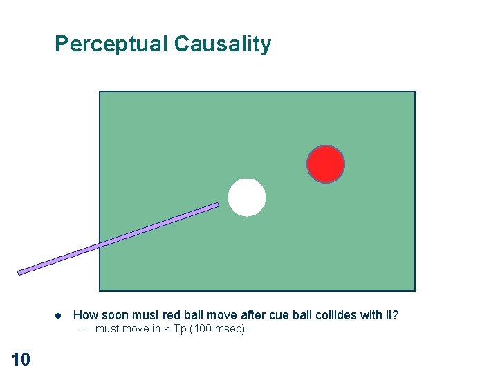 Perceptual Causality l How soon must red ball move after cue ball collides with