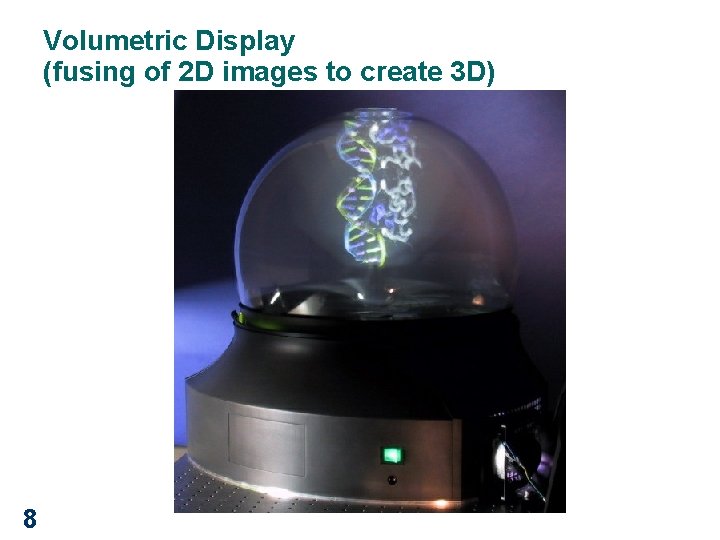 Volumetric Display (fusing of 2 D images to create 3 D) 8 