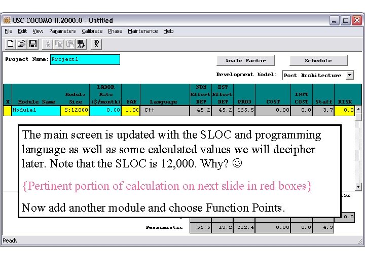 The main screen is updated with the SLOC and programming language as well as