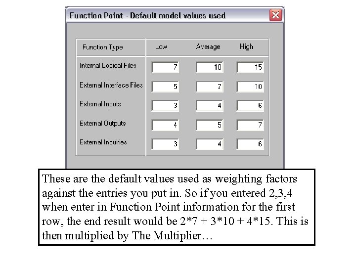 These are the default values used as weighting factors against the entries you put