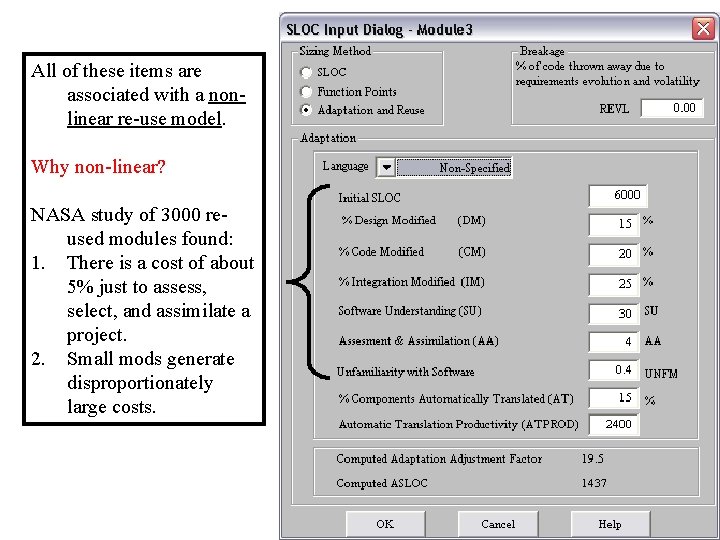 All of these items are associated with a nonlinear re-use model. Why non-linear? NASA