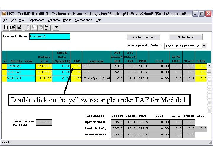 Double click on the yellow rectangle under EAF for Module 1 