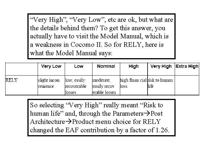 “Very High”, “Very Low”, etc are ok, but what are the details behind them?