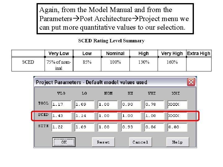 Again, from the Model Manual and from the Parameters Post Architecture Project menu we