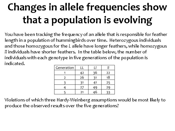 Changes in allele frequencies show that a population is evolving You have been tracking