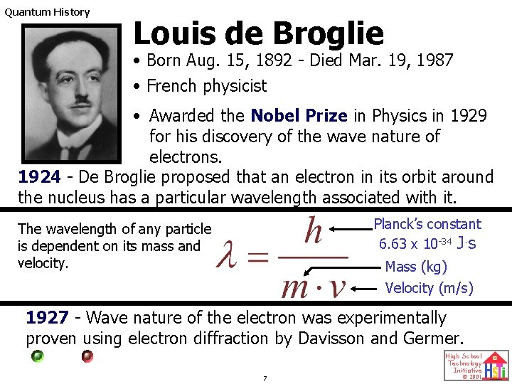 Quantum History Louis de Broglie • Born Aug. 15, 1892 - Died Mar. 19,