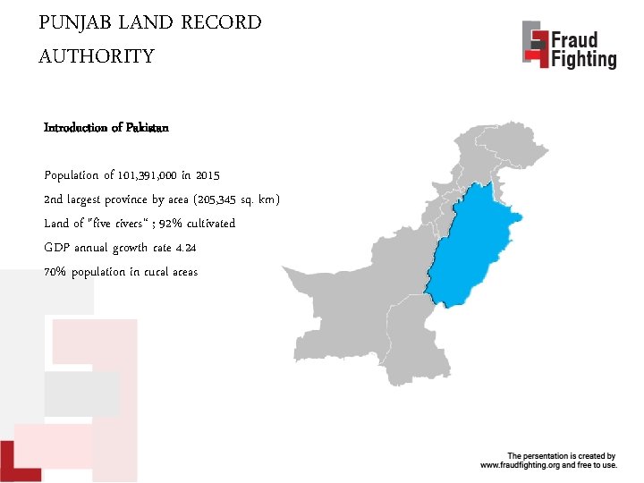 PUNJAB LAND RECORD AUTHORITY Introduction of Pakistan Population of 101, 391, 000 in 2015