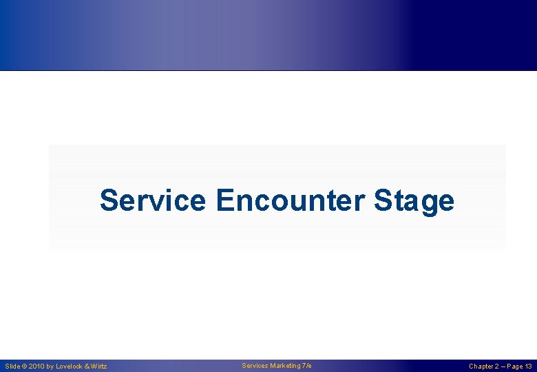 Service Encounter Stage Slide © 2010 by Lovelock & Wirtz Services Marketing 7/e Chapter