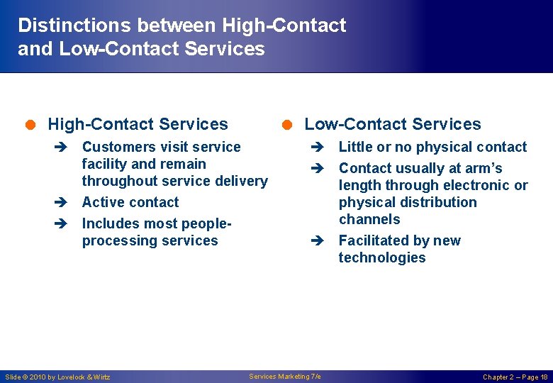 Distinctions between High-Contact and Low-Contact Services = High-Contact Services = Low-Contact Services è Customers