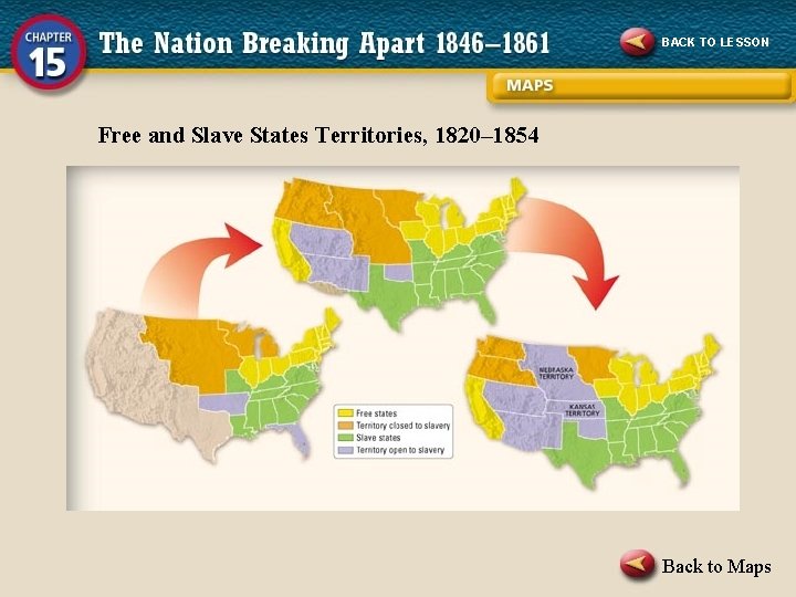 BACK TO LESSON Free and Slave States Territories, 1820– 1854 Back to Maps 