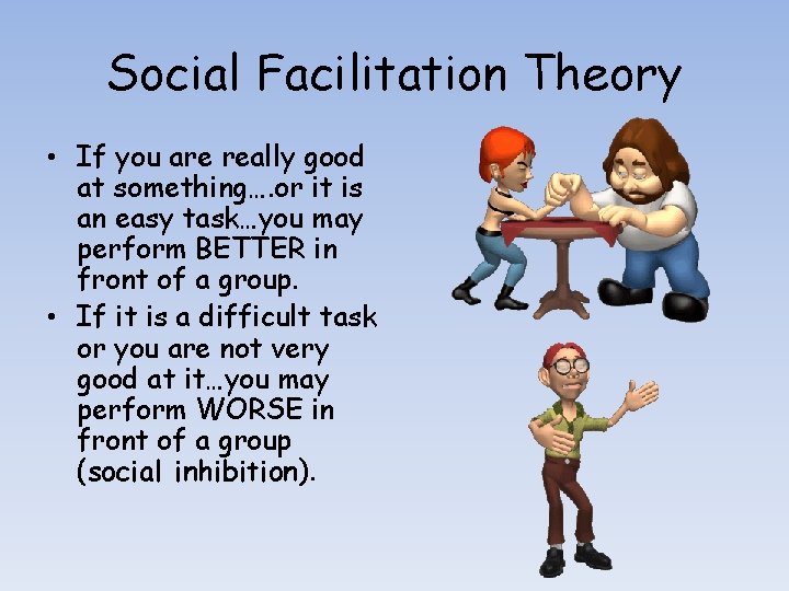 Social Facilitation Theory • If you are really good at something…. or it is