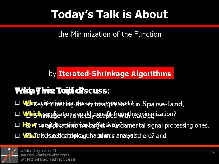 Today’s Talk is About the Minimization of the Function by Iterated-Shrinkage Algorithms Why Today.