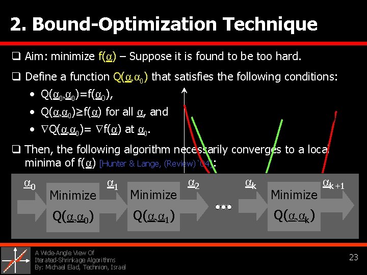 2. Bound-Optimization Technique q Aim: minimize f(α) – Suppose it is found to be