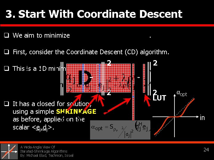3. Start With Coordinate Descent q We aim to minimize . q First, consider