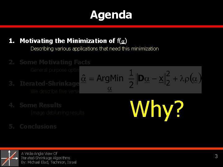 Agenda 1. Motivating the Minimization of f(α) Describing various applications that need this minimization