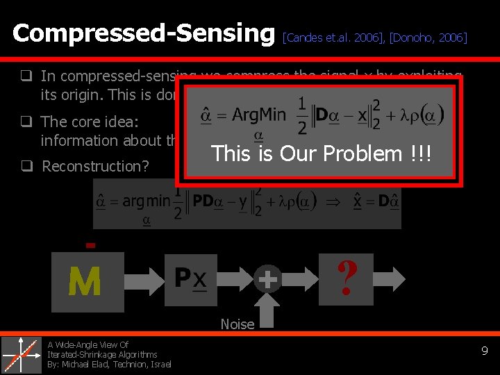 Compressed-Sensing [Candes et. al. 2006], [Donoho, 2006] q In compressed-sensing we compress the signal