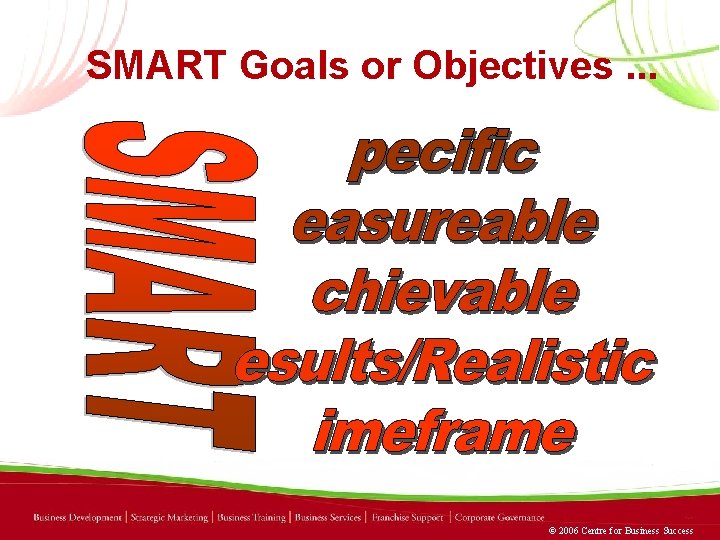 SMART Goals or Objectives. . . © 2006 Centre for Business Success 