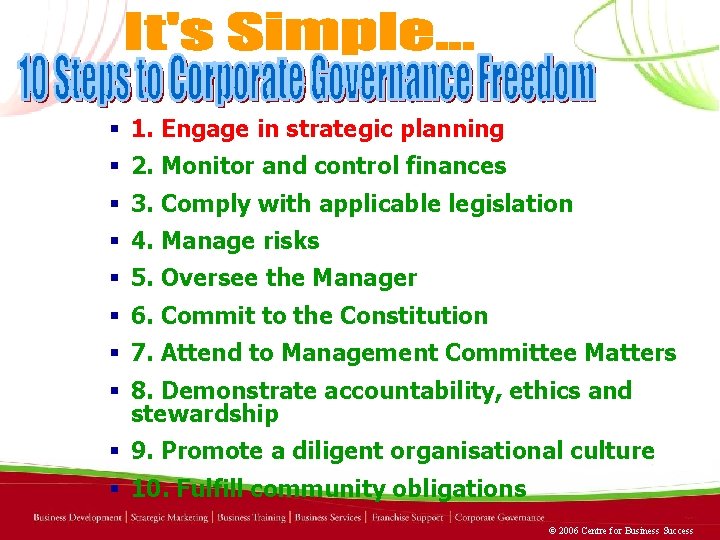 § 1. Engage in strategic planning § 2. Monitor and control finances § 3.