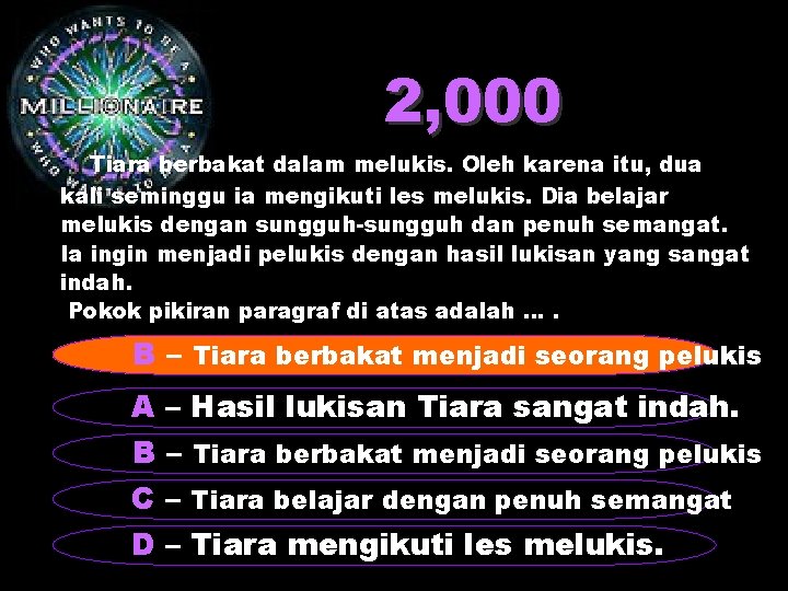 2, 000 Tiara berbakat dalam melukis. Oleh karena itu, dua kali seminggu ia mengikuti