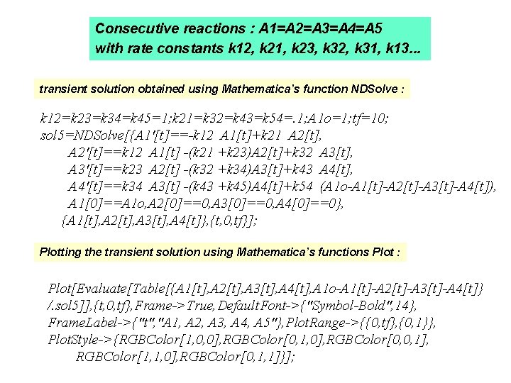 Consecutive reactions : A 1=A 2=A 3=A 4=A 5 with rate constants k 12,