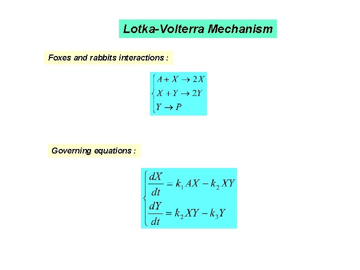 Lotka-Volterra Mechanism Foxes and rabbits interactions : Governing equations : 