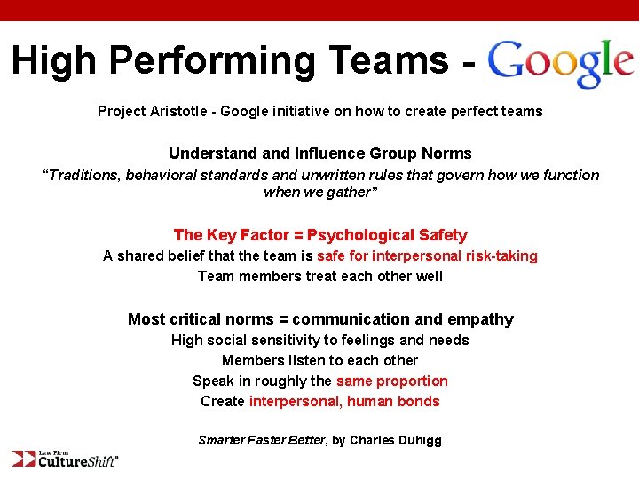 High Performing Teams Project Aristotle - Google initiative on how to create perfect teams