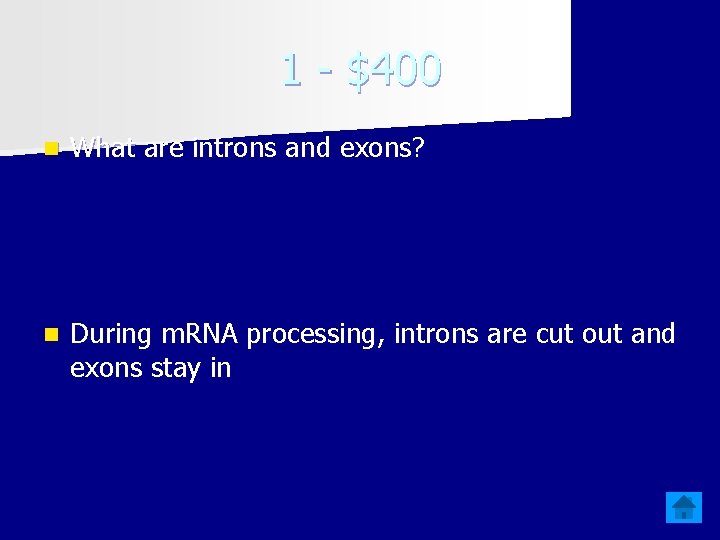 1 - $400 n What are introns and exons? n During m. RNA processing,