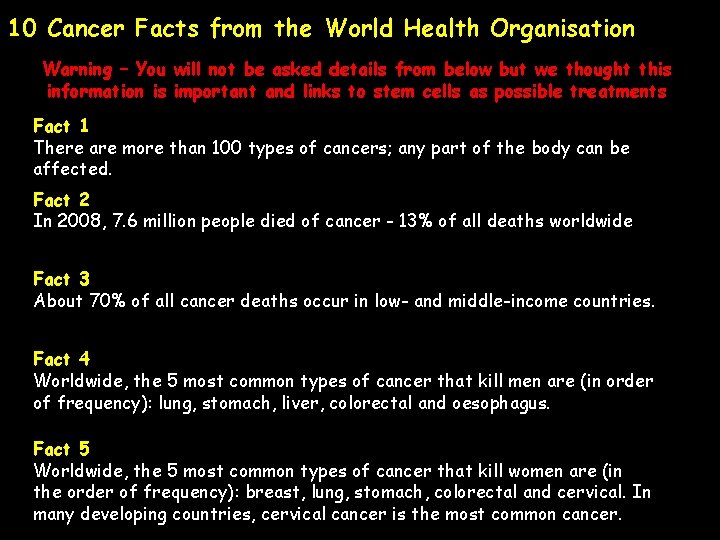 10 Cancer Facts from the World Health Organisation Warning – You will not be