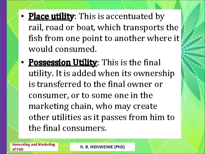  • Place utility: This is accentuated by rail, road or boat, which transports