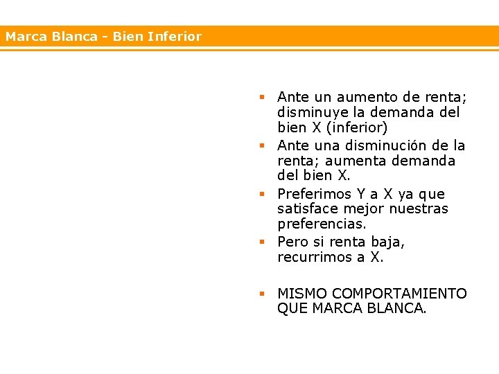 Marca Blanca - Bien Inferior § Ante un aumento de renta; disminuye la demanda