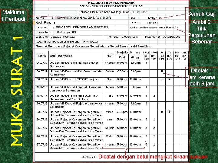 MUKA SURAT 1 Makluma t Peribadi Semak Gaji Ambil 2 Titik Perpuluhan Sebenar Ditolak